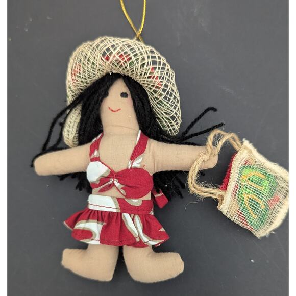 Lot Of 8 Hawaiian Island Hula Tiki Surf Santa Christmas Ornaments Cloth - Picture 4 of 9